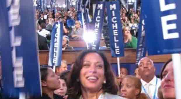 Official Democrat Party X Account Posts Photo of Kamala Harris with 'Michelle' Signs in Backround